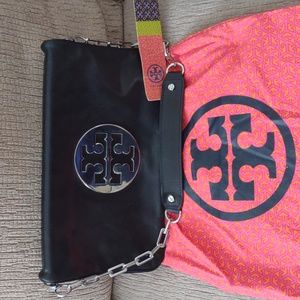 Tory Burch Reva Clutch Black with Silver hardware.